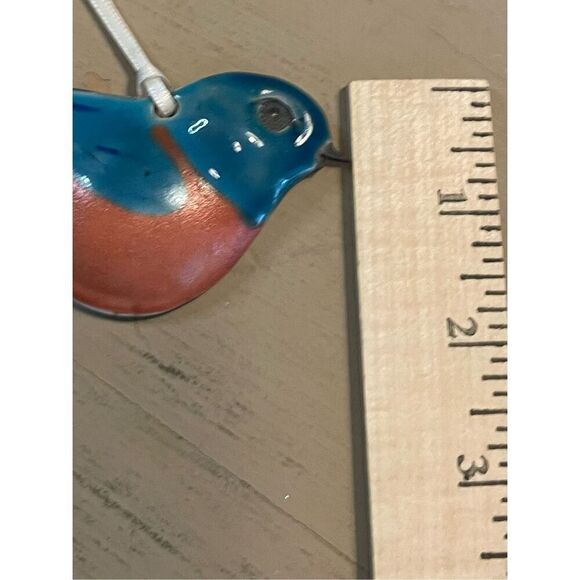 Wayne Village Pottery Bluebird Hanging Ornament  Blue Brown Maine Clay 5"x3" - Picture 5 of 6
